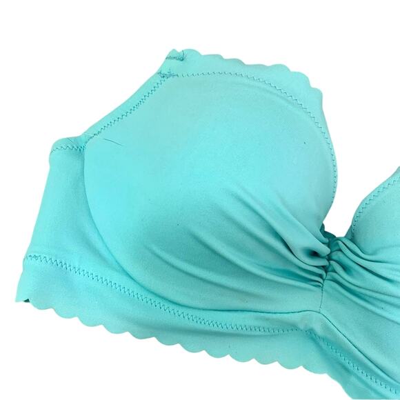 Victoria's Secret Strapless Bikini Top Mint Green Scalloped  32A Coquett Ruched - Picture 1 of 8